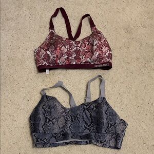 Victoria's Secret Burgundy and Gray Snake Print Sports Bras